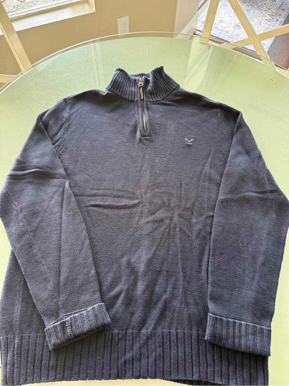 American Eagle Outfitters Men's Zip-Neck Sweater in Navy